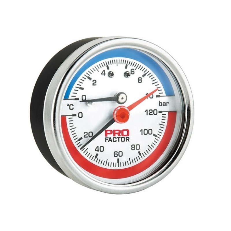 Термоманометр аксиальный D53мм,1/4" (0-120°C, 0 - 6bar) арт.: PF SG 871-6 ProFactor